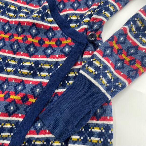 Betabrand Fair Isle Merino Wool Blend Mission Wrap Hooded Cardigan Blue Red - Picture 3 of 5